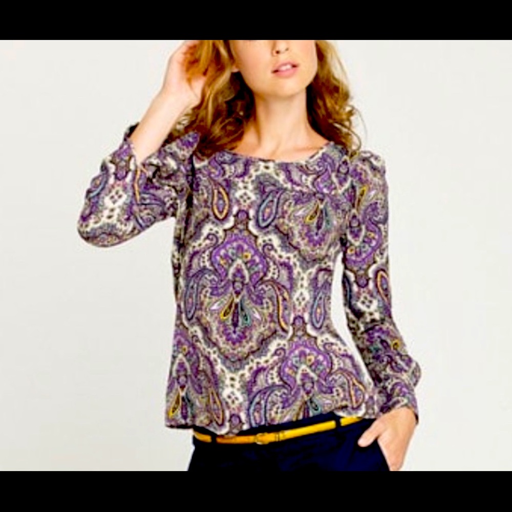 J crew Purple Paisley Long Sleeve Top Size 4